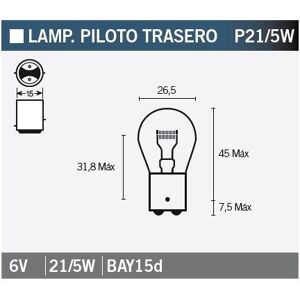 Ampoule Vicma P21/5W Bay15d feux arrière 6V 21/5W