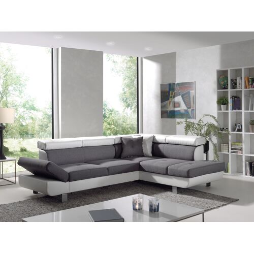 Best Mobilier Lisbona Canapé d'angle droit convertible 5 places avec têtières Blanc / Gris