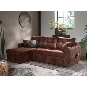 Best Mobilier Astoria canape d'angle reversible convertible avec coffre style industriel 4 places Marron