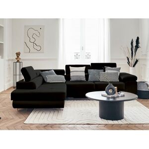 Best Mobilier Pablo canape d'angle gauche 5 places convertible avec coffre et tetieres reglables en velours Noir