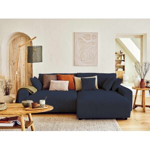 Lisa Design Pivoine canape d'angle reversible 4 places convertible avec coffre en velours côtele Bleu nuit