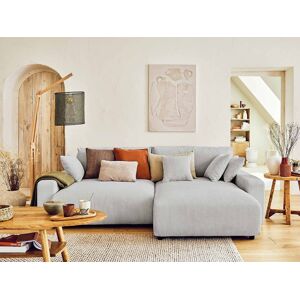 Lisa Design Pivoine canape d'angle reversible 4 places convertible avec coffre en velours côtele Gris clair