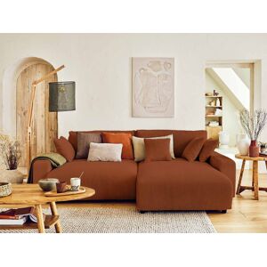 Lisa Design Pivoine canape d'angle reversible 4 places convertible avec coffre en velours côtele Terracotta