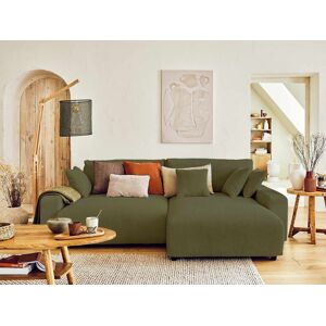 Lisa Design Pivoine canape d'angle reversible 4 places convertible avec coffre en velours côtele Vert