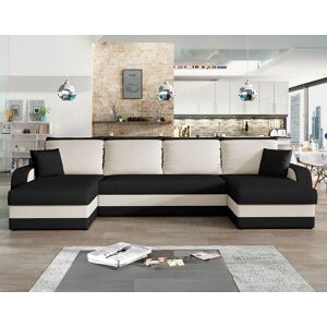 Best Mobilier Valos canape panoramique en U 7 places convertible avec coffre en velours Noir / Blanc