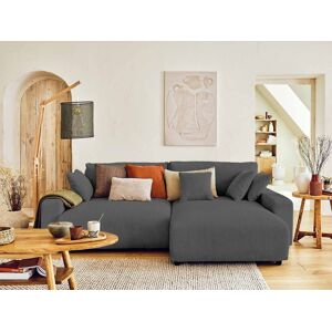 Lisa Design Pivoine canape d'angle reversible 4 places convertible avec coffre en velours côtele Gris fonce