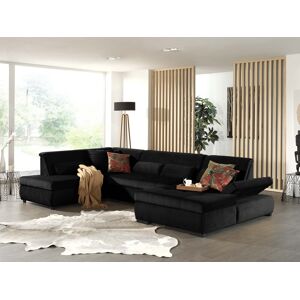 Lisa Design Vermont canape panoramique d'angle gauche 7 places XXL en velours Noir