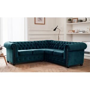 Lisa Design William canape Chesterfield d'angle reversible 5 places en velours Bleu canard