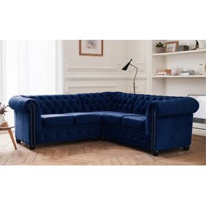 Lisa Design William canape Chesterfield d'angle reversible 5 places en velours Bleu nuit