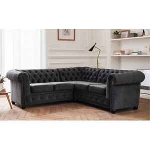 Lisa Design William canape Chesterfield d'angle reversible 5 places en velours Gris fonce