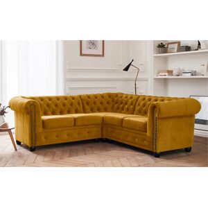 Lisa Design William canape Chesterfield d'angle reversible 5 places en velours Jaune