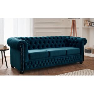 Lisa Design William canape Chesterfield 3 places en velours Bleu canard