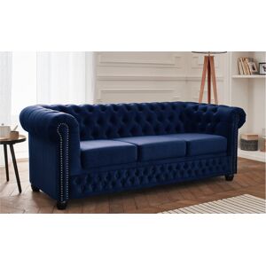 Lisa Design William canape Chesterfield 3 places en velours Bleu nuit