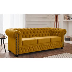 Lisa Design William canape Chesterfield 3 places en velours Jaune