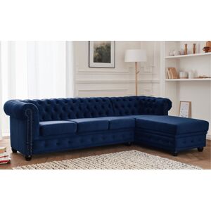 Lisa Design William canape Chesterfield d'angle droit 4 places en velours Bleu nuit