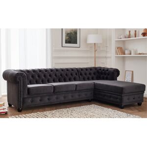 Lisa Design William canape Chesterfield d'angle droit 4 places en velours Gris fonce