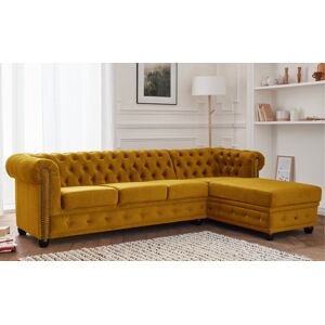 Lisa Design William canape Chesterfield d'angle droit 4 places en velours Jaune