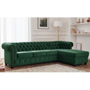 Lisa Design William canape Chesterfield d'angle droit 4 places en velours Vert