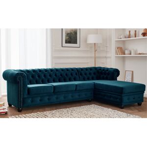 Lisa Design William canape Chesterfield d'angle droit 4 places en velours Bleu canard