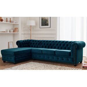 Lisa Design William canape Chesterfield d'angle gauche 4 places en velours Bleu canard