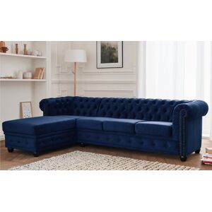 Lisa Design William canape Chesterfield d'angle gauche 4 places en velours Bleu nuit