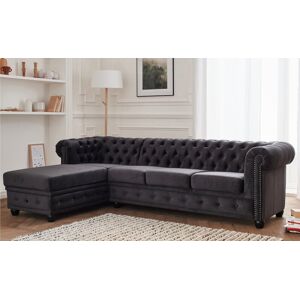 Lisa Design William canape Chesterfield d'angle gauche 4 places en velours Gris fonce