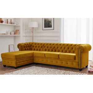 Lisa Design William canape Chesterfield d'angle gauche 4 places en velours Jaune