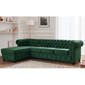 Lisa Design William canape Chesterfield d'angle gauche 4 places en velours Vert