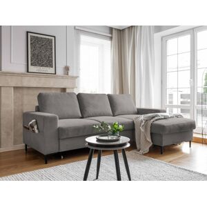 BestMobilier Lilly Canapé d'angle droit 4 places convertible avec coffre en velours côtelé Gris clair