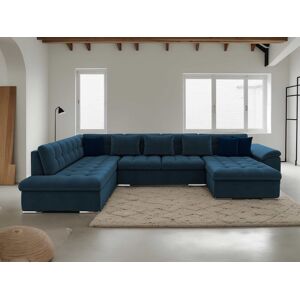 BestMobilier Chuck canapé panoramique XXL convertible avec coffre 7 places style contemporain gauche Bleu marine