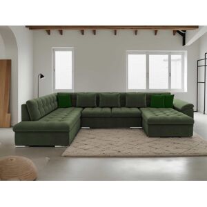 BestMobilier Chuck canapé panoramique XXL convertible avec coffre 7 places style contemporain gauche Vert