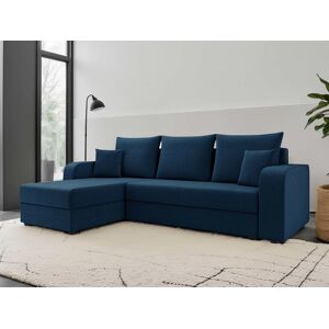 BestMobilier Harvey canapé d'angle réversible convertible avec coffre en velours 4 places style contemporain Bleu marine