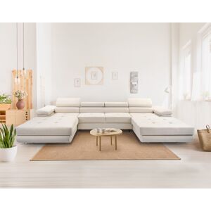 Best Mobilier Pablo canapé panoramique en U 7 places convertible avec coffres et têtières réglables en velours Beige