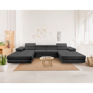 Best Mobilier Pablo canapé panoramique en U 7 places convertible avec coffres et têtières réglables en velours Gris foncé