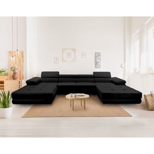 Best Mobilier Pablo canapé panoramique en U 7 places convertible avec coffres et têtières réglables en velours Noir