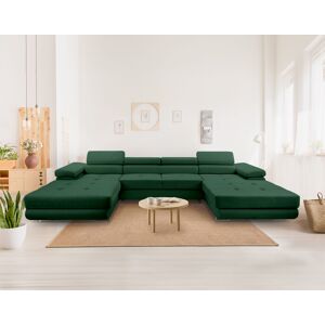 Best Mobilier Pablo canapé panoramique en U 7 places convertible avec coffres et têtières réglables en velours Vert