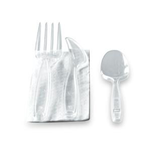 CSJ EMBALLAGES 500 kits couverts PS reutilisables couteaux + fourchettes + serviettes + cuiller