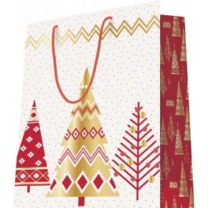 1 sac motif Noel 3 Sapins poignees cordelieres 26 + 13 x 32 cm