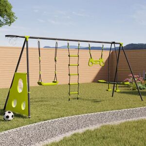 IDMarket Balancoire 4 portiques pour jardin avec panier de basket et but de foot