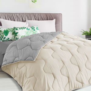 IDMarket Couette 220x240 cm 300 g bicolore beige et gris