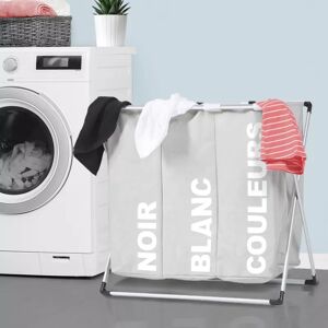 IDMarket Panier a linge pliable gris 3 compartiments