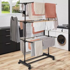 IDMarket Sechoir a linge en inox couleur noir et aspect bois