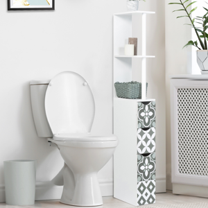 IDMarket Meuble de toilette blanc et gris motif carreaux de ciment 3 portes