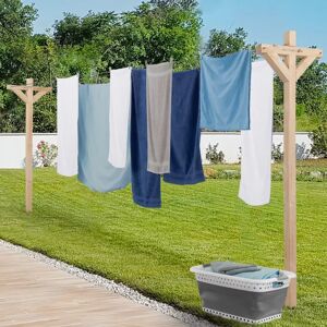 IDMarket Étendoir a linge exterieur en bois avec 12 m d'etendage