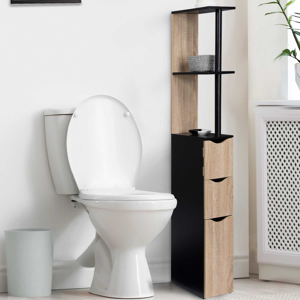 IDMarket Meuble WC étagère avec portes : noir et bois