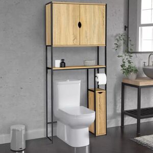 IDMarket Meuble de toilette industriel bois et métal noir armoire de rangement