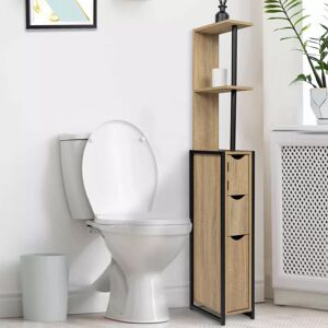 IDMarket Meuble de toilette industriel bois et métal noir 3 portes avec étagères