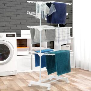 IDMarket Étendoir à linge en inox blanc 3 niveaux