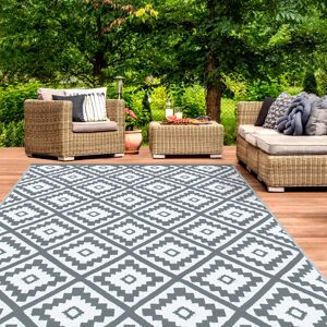 IDMarket Tapis extérieur terrasse motifs géométriques gris et blanc 160 x 260 cm