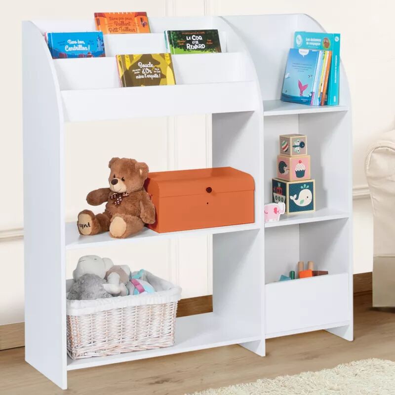 IDMarket Meuble de rangement blanc pour jouets avec étagère bibliothèque